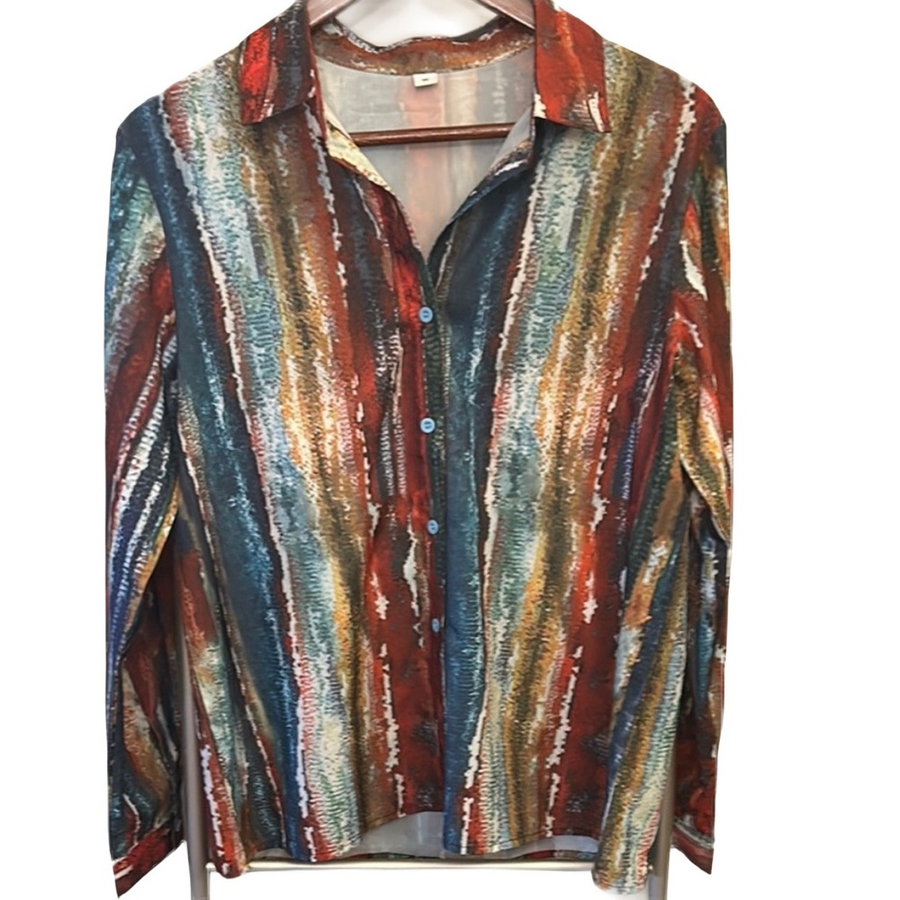 Vintage 70’s Colorful Striped Button-Up Shirt Size M